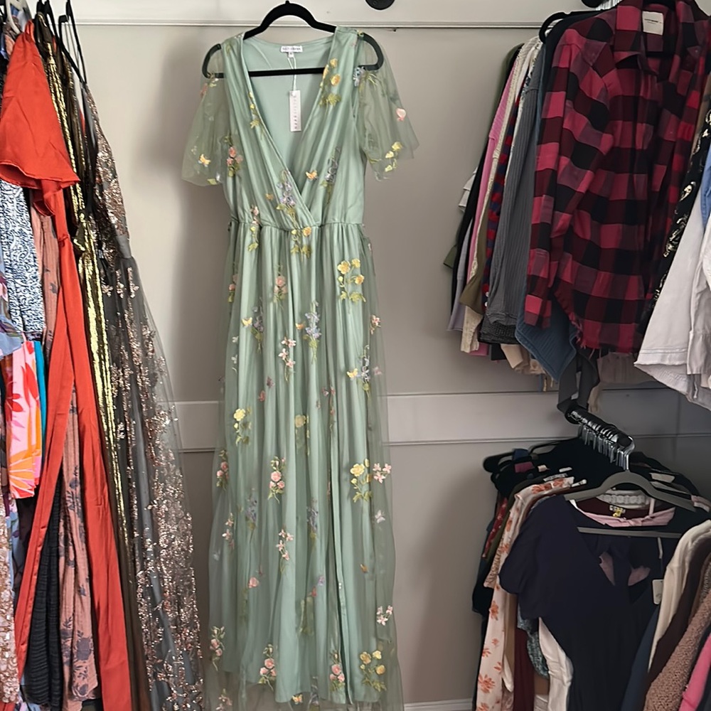 Green floral maxi dress